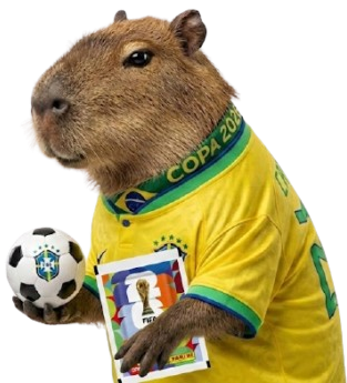 Capivara mascote vestindo a camisa amarela do Brasil para a Copa 2026